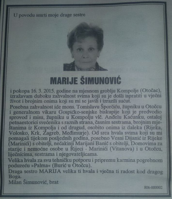 Zahvala mons. Milana Šimunovića